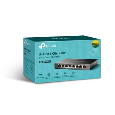 TP-LINK TL-SG108E 8-Port Gigabit Easy Smart Switch Provides network monitoring
