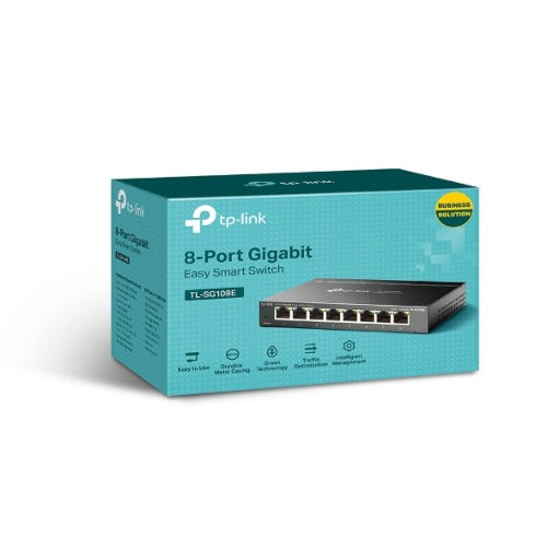 TP-LINK TL-SG108E 8-Port Gigabit Easy Smart Switch Provides network monitoring