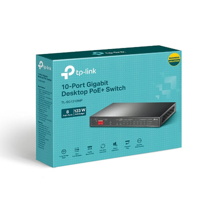 TP-LINK TL-SG1210MP 10-Port Gigabit Desktop Switch with 8-Port PoE+PORT: 8× Gigabit PoE+ Ports