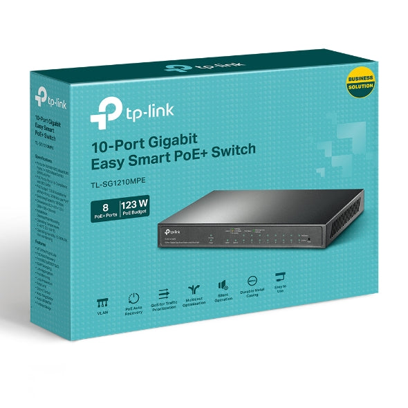 TP-LINK TL-SG1210MPE 10-Port Gigabit Easy Smart Switch with 8-Port PoE+PORT: 8× Gigabit PoE+ Ports