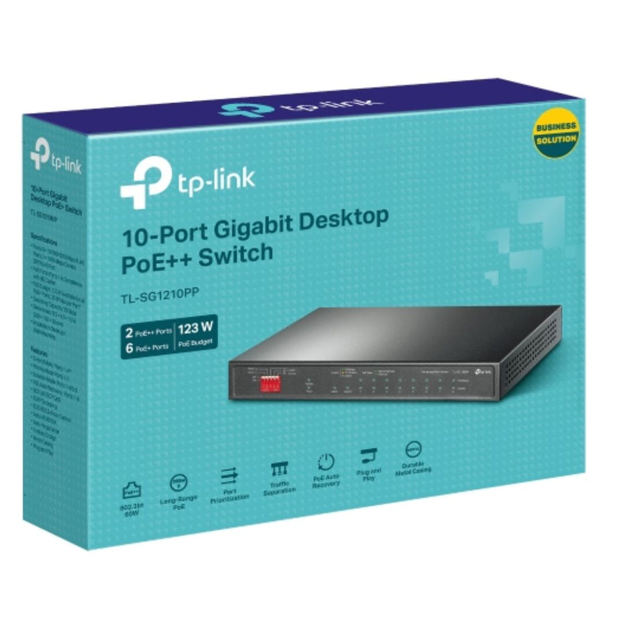 TP-LINK TL-SG1210PP 10-Port Gigabit Desktop Switch with 6-Port PoE+ and 2-Port PoE++
