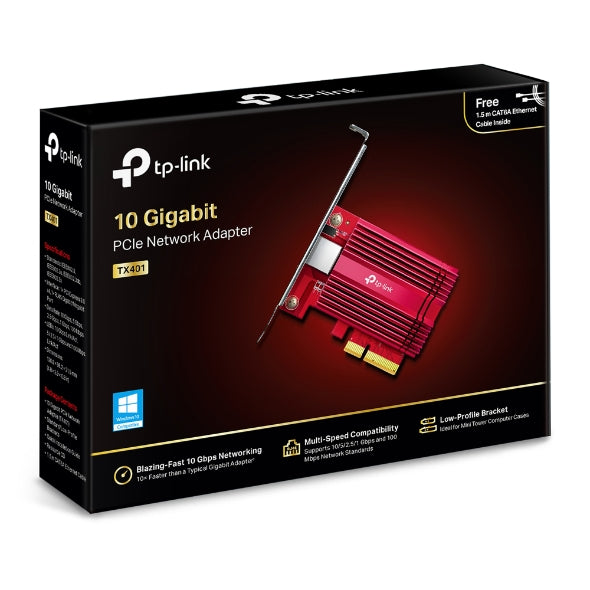 TP-LINK TX401 10G 10 Gigabit PCI Express Network Adapter Low-Profile & Full-Height Brackets 1× PCI Express 3.0 x4