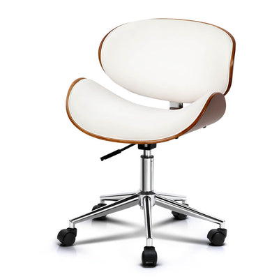 NNEDSZ Wooden & PU Leather Office Desk Chair - White-0