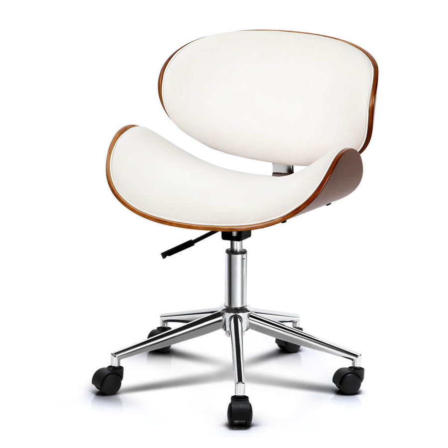 NNEDSZ Wooden & PU Leather Office Desk Chair - White-0