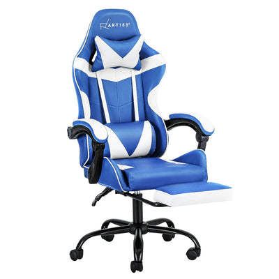 NNEDSZ Gaming Office Chair Executive Computer Leather Chairs Footrest Blue White-0