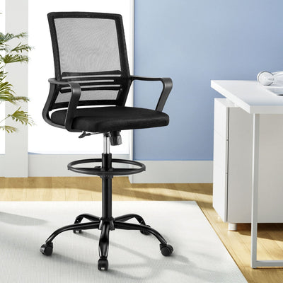 NNEDSZ Artiss Office Chair Drafting Chairs Stool Computer Desk Studios Mesh Black-0