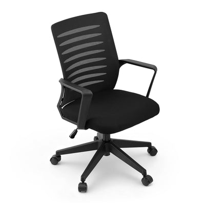 Artiss Ergonomic Office Chair Mesh Computer Desk Chairs with Lumbar Support, Height Adjustment Swivel Chair Mid Back for Home Office Study, Black-0