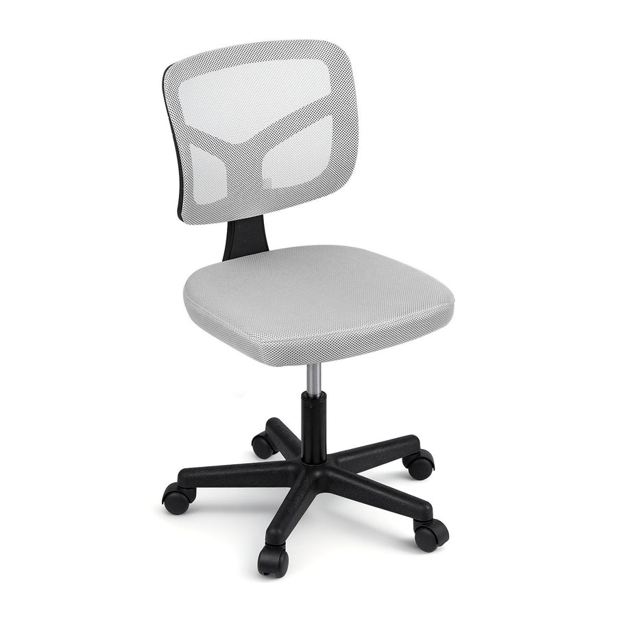 Artiss Armless Office Chair with Wheels, Ergonomic 360° Swivel Home Office Desk Chair, Height Adjustable Computer Task Chair with Fabric Back and Seat for Small Space, Grey-0