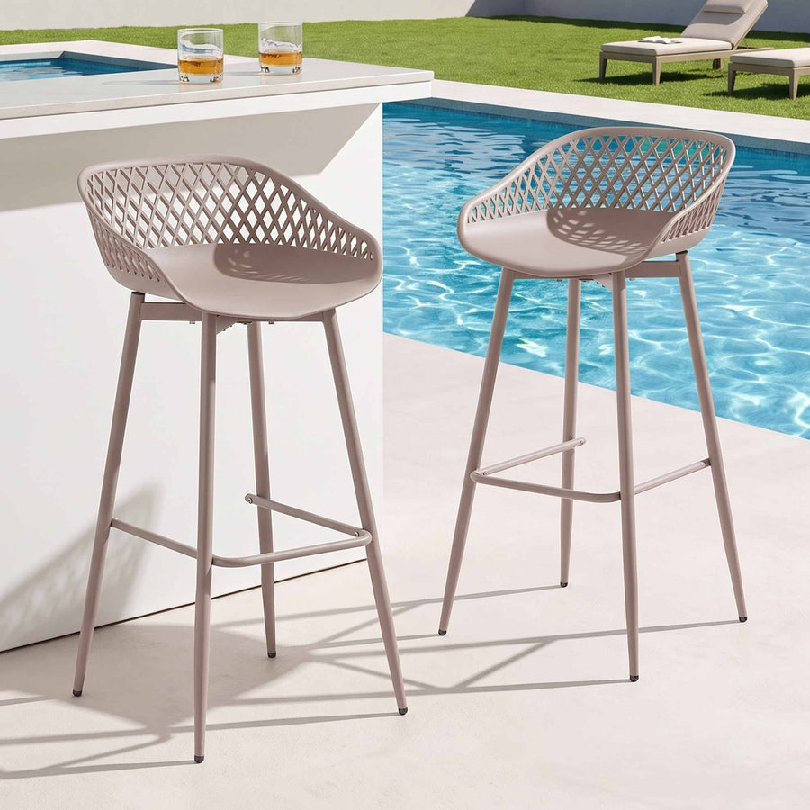 Gardeon 2PC Outdoor Bar Stools Plastic Metal Dining Chair Patio Furniture Coffee