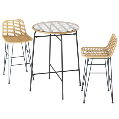 NNEDSZ Gardeon 3-Piece Outdoor Bar Set Wicker Table Chairs Patio Bistro-0