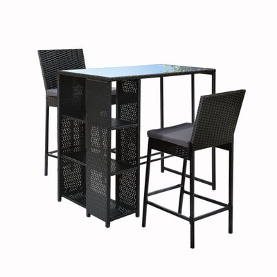 NNEDSZ Gardeon 3-Piece Outdoor Bar Set Patio Dining Chairs Wicker Table Stools-0