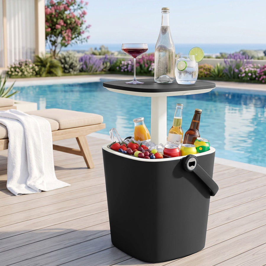 Gardeon 2-in-1 Outdoor Bar Table Portable Wine Cooler 15L Ice Bucket Tong Black-0