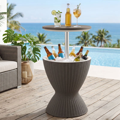 Gardeon Outdoor Bar Table Portable Ice Bucket Cooler 30L Adjustable Top Brown-0