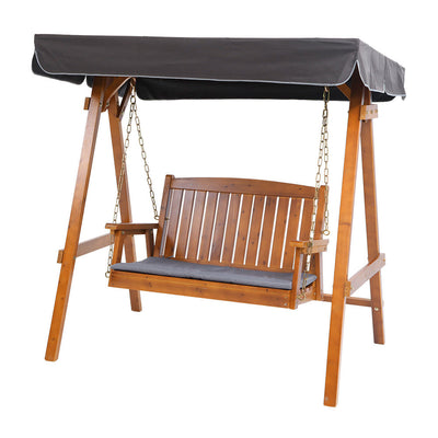 NNEDSZ  Swing Chair Wooden Garden Bench Canopy 2 Seater Outdoor Furniture-0