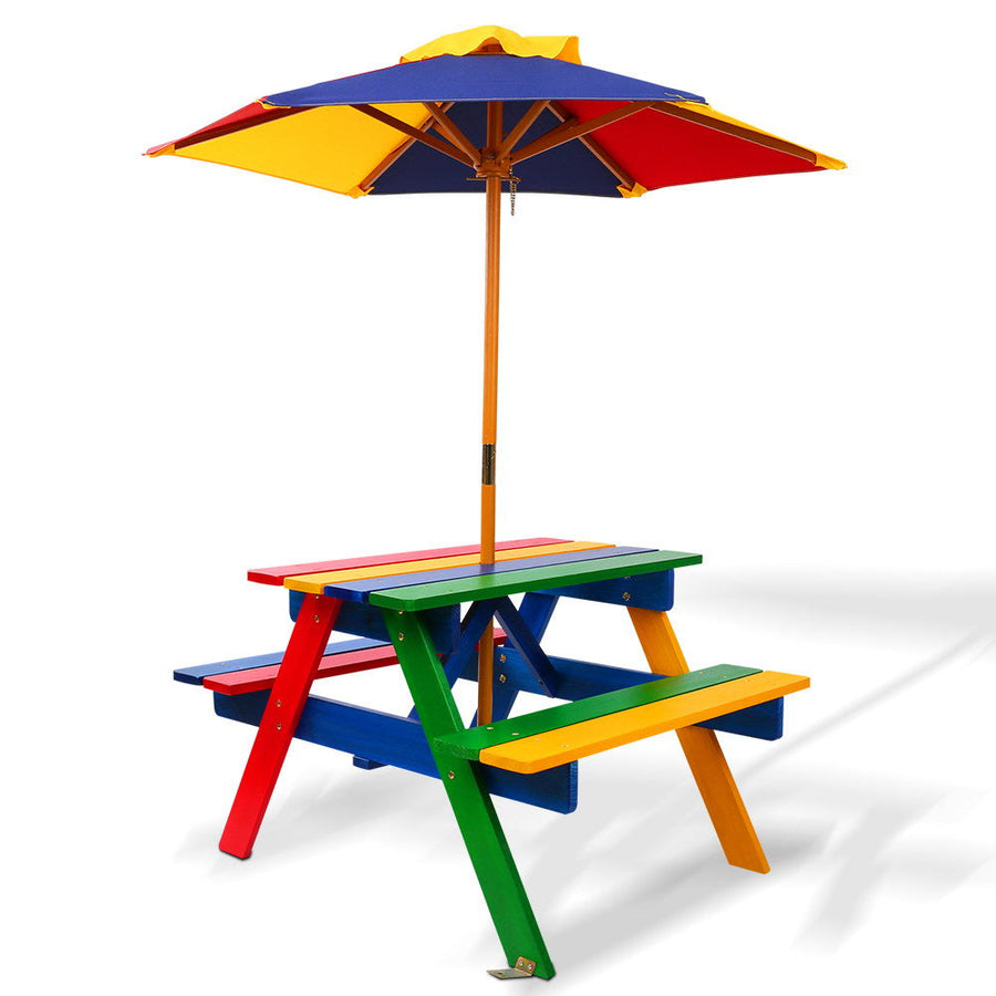 NNEDSZ Kids Wooden Picnic Table Set with Umbrella-0