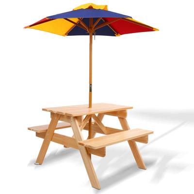 NNEDSZ Kids Wooden Picnic Table Set with Umbrella-0