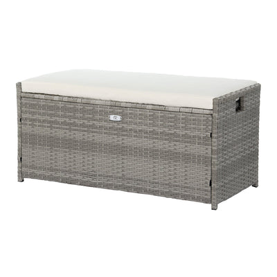 NNEDSZ Outdoor Storage Bench Box Wicker Garden Sheds Tools Cushion Patio Furniture Grey-0