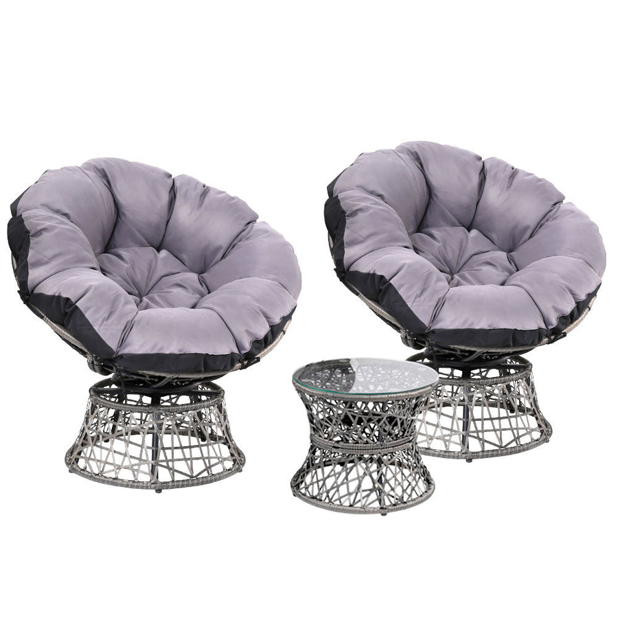 NNEDSZ Papasan Chair and Side Table Set- Grey-0
