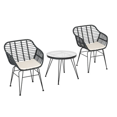 NNEDSZ 3PC Outdoor Furniture Bistro Set Lounge Setting Table Chairs Cushion Patio Grey-0