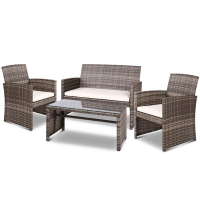 NNEDSZ Set of 4 Outdoor Wicker Chairs & Table - Grey-0