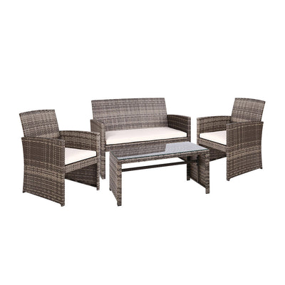 NNEDSZ Garden Furniture Outdoor Lounge Setting Wicker Sofa Set Storage Cover Mixed Grey-0