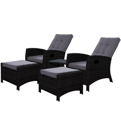 NNEDSZ Furniture Recliner Chairs Table Setting Wicker Lounge 5pc Black-0