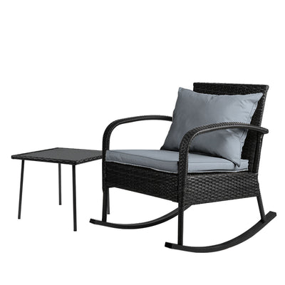 NNEDSZ  Wicker Rocking Chairs Table Set Outdoor Setting Recliner Patio Furniture-0