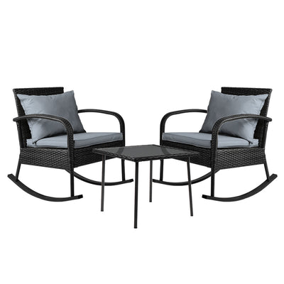 NNEDSZ 3 Piece Outdoor Chair Rocking Set - Black-0