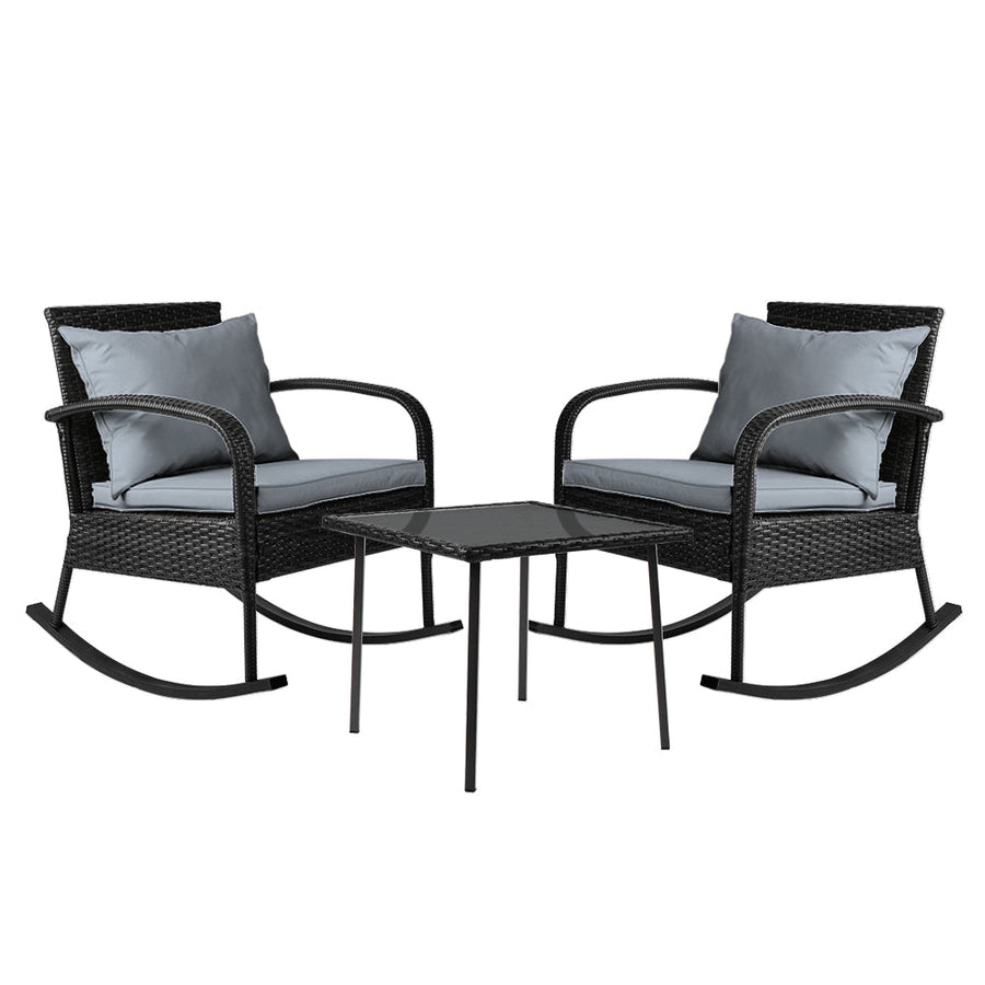 NNEDSZ 3 Piece Outdoor Chair Rocking Set - Black-0