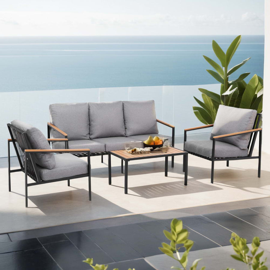 NNEDSZ Gardeon 5 Seater Outdoor Sofa Set 4PCS Table Chair Garden Bench Patio Furniture-0