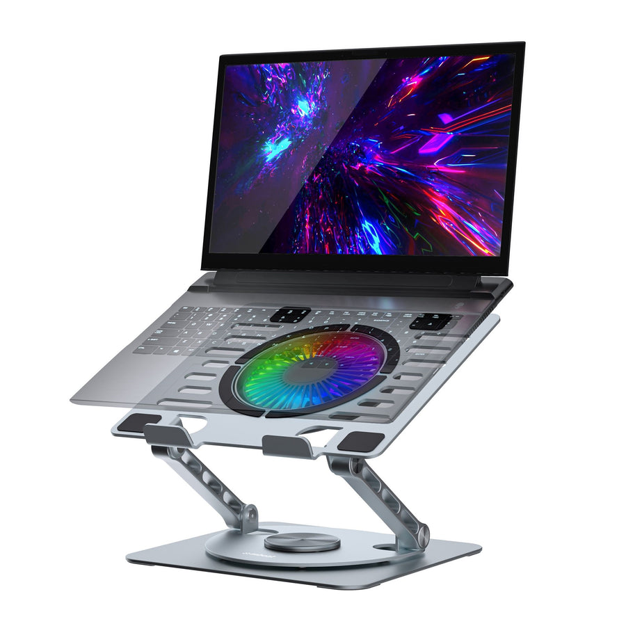 MBEAT® Stage S8 Rotating Laptop Stand with RGB Cooling Fan and USB Ports Material: Aluminium alloy Package Weight