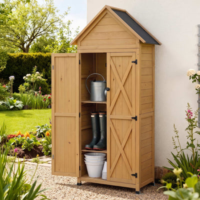Gardeon Outdoor Storage Cabinet Cupboard Tool Organizer Shed Adjustable Natural-0