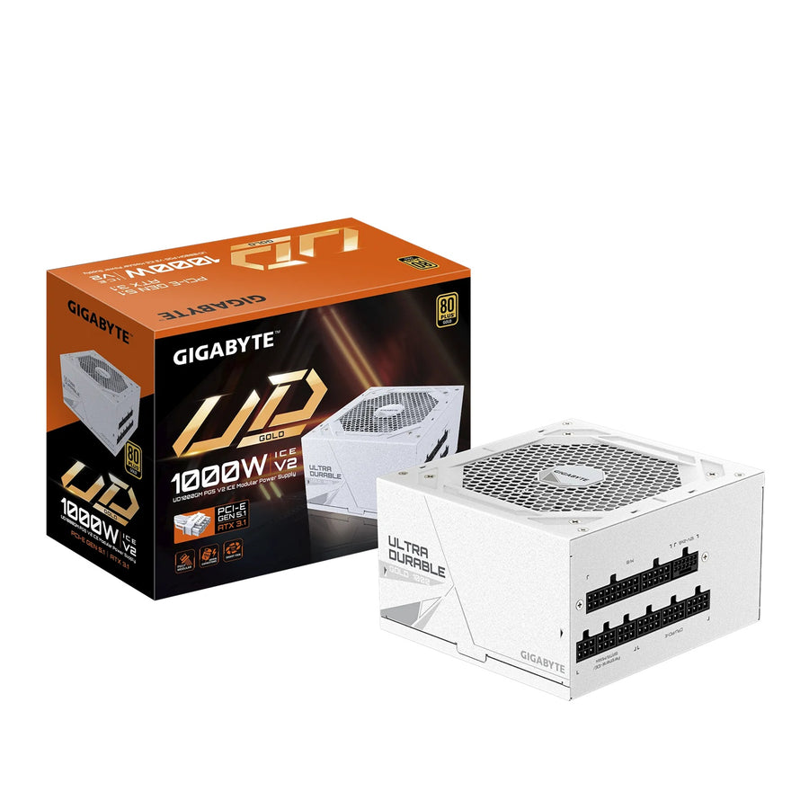 Gigabyte UD1000GM PG5 ICE 1000W ATX PSU Power Supply 80+ Gold >90% 120mm Fan Black Flat Cables Single +12V >100K