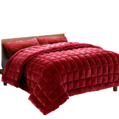NNEDSZ Bedding Faux Mink Quilt Comforter Throw Blanket Winter Burgundy Queen-0
