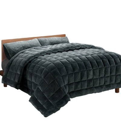 NNEDSZ Bedding Faux Mink Quilt Comforter Fleece Throw Blanket Doona Charcoal Super King-0