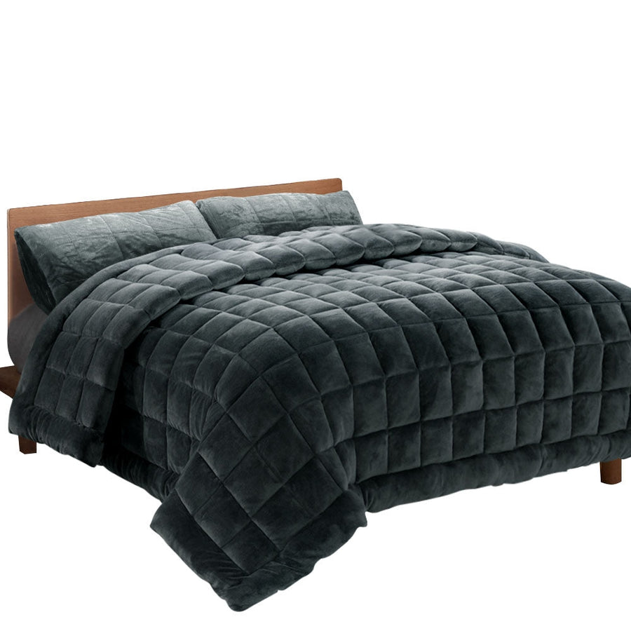 NNEDSZ Bedding Faux Mink Quilt Comforter Fleece Throw Blanket Doona Charcoal Super King-0