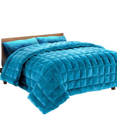 NNEDSZ Bedding Faux Mink Quilt Comforter Winter Weight Throw Blanket Teal Super King-0