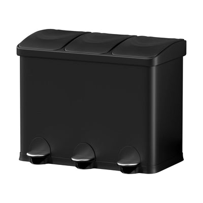 NNEDSZ Pedal Bins Rubbish Bin Triple Compartments Waste Recycle Dustbins 45L-0