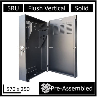 LDR Assembled 5U Flush Wall Mount Vertical Cabinet (570mm x 250mm) - 4U Rack For Gear & 2U Mount For Patch Panels