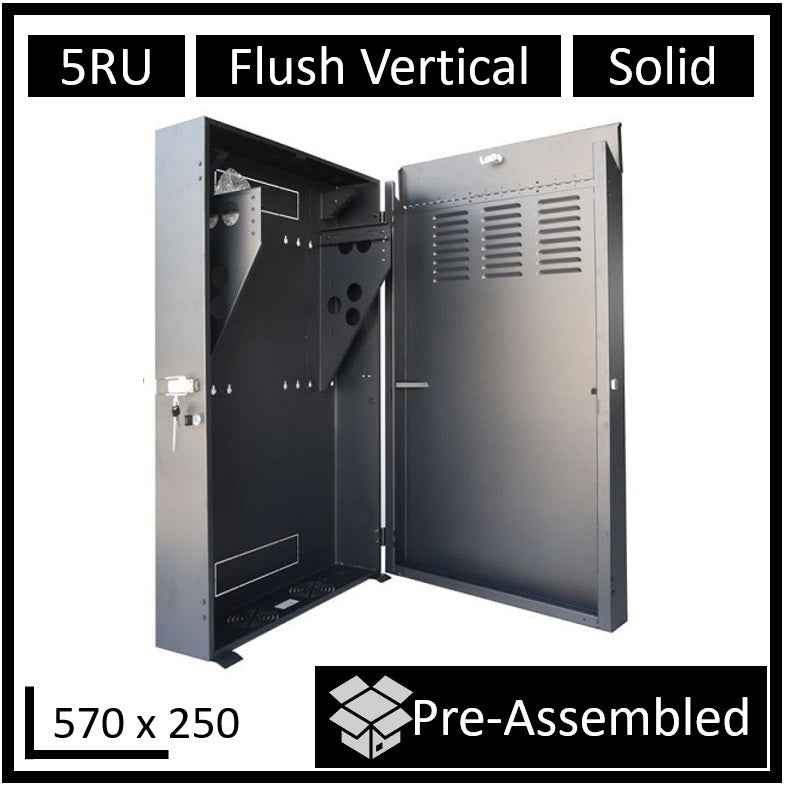 LDR Assembled 5U Flush Wall Mount Vertical Cabinet (570mm x 250mm) - 4U Rack For Gear & 2U Mount For Patch Panels