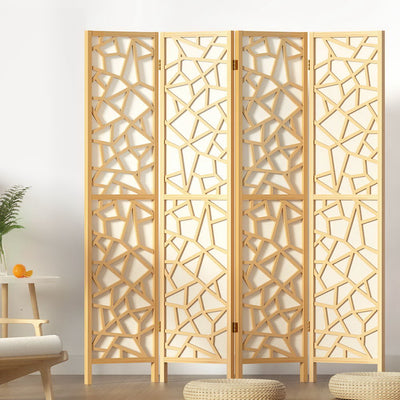 NNEDSZ Artiss 4 Panel Room Divider Screen 162x170cm Clover Natural-0