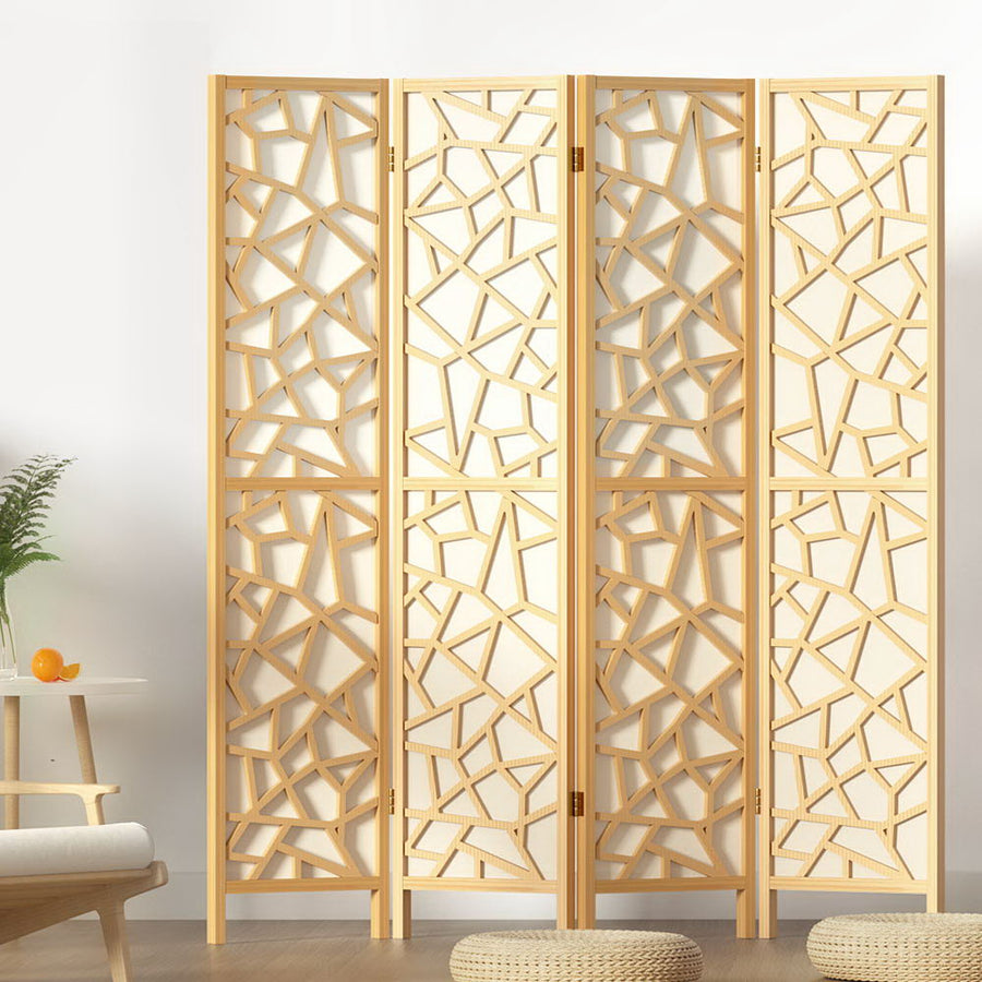 NNEDSZ Artiss 4 Panel Room Divider Screen 162x170cm Clover Natural-0