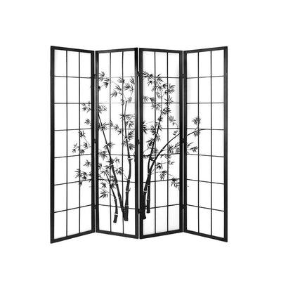 NNEDSZ 4 Panel Room Divider Screen Privacy Dividers Pine Wood Stand Shoji Bamboo Black White-0