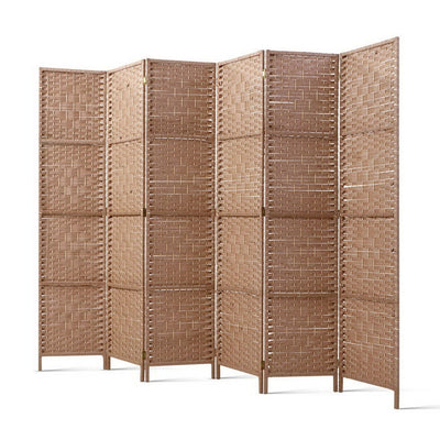 NNEDSZ 6 Panel Room Divider Screen Privacy Rattan Timber Foldable Dividers Stand Hand Woven-0