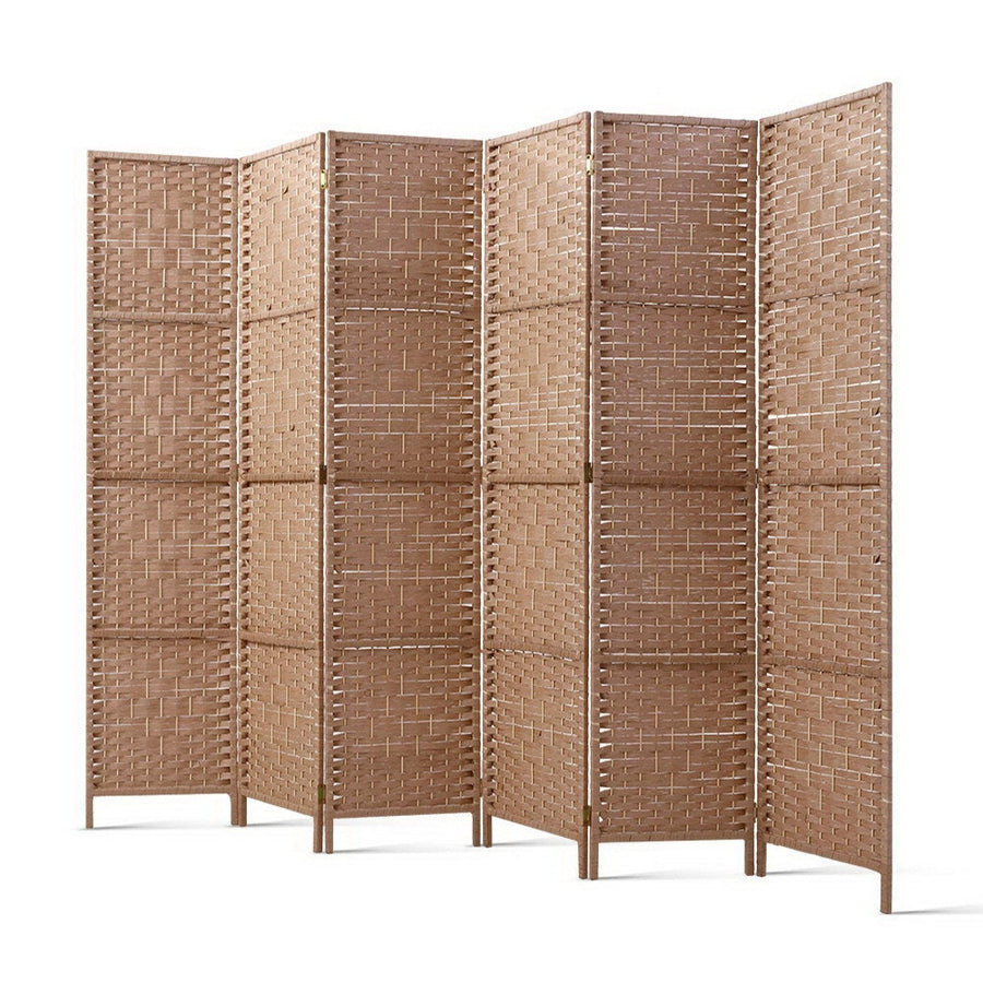 NNEDSZ 6 Panel Room Divider Screen Privacy Rattan Timber Foldable Dividers Stand Hand Woven-0