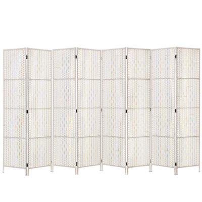 NNEDSZ 8 Panels Room Divider Screen Privacy Rattan Timber Fold Woven Stand White-0