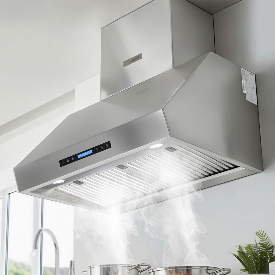 Devanti 900mm Range Hood 3-Speed Fan LED Display Remote Control-0