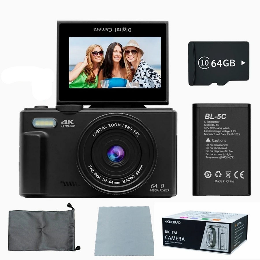 NNEOBA 4K Digital Camera for Photography 64MP Vlogging Black-0