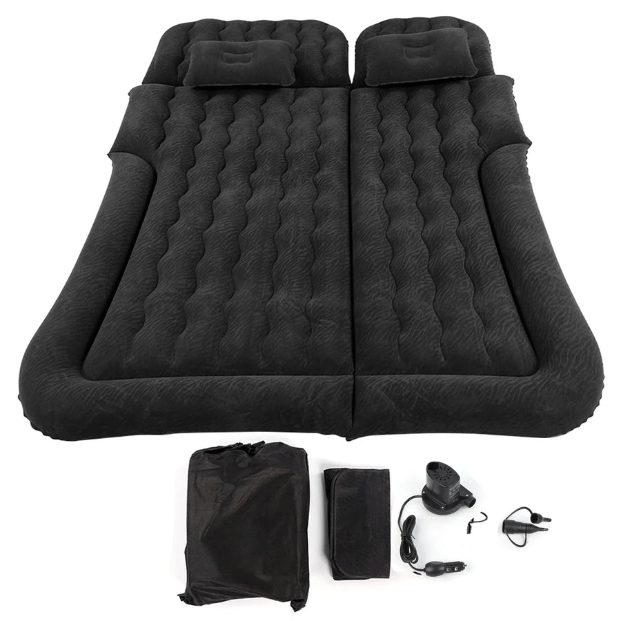 NNEOBA 2-in-1 Car Inflatable Mattress Soft PVC Flocking Travel Bed with Pump Black-0