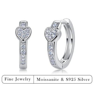 0.2CTW Moissanite Heart Hoop Earrings 925 Silver Minimalist Jewelry for Women Gift